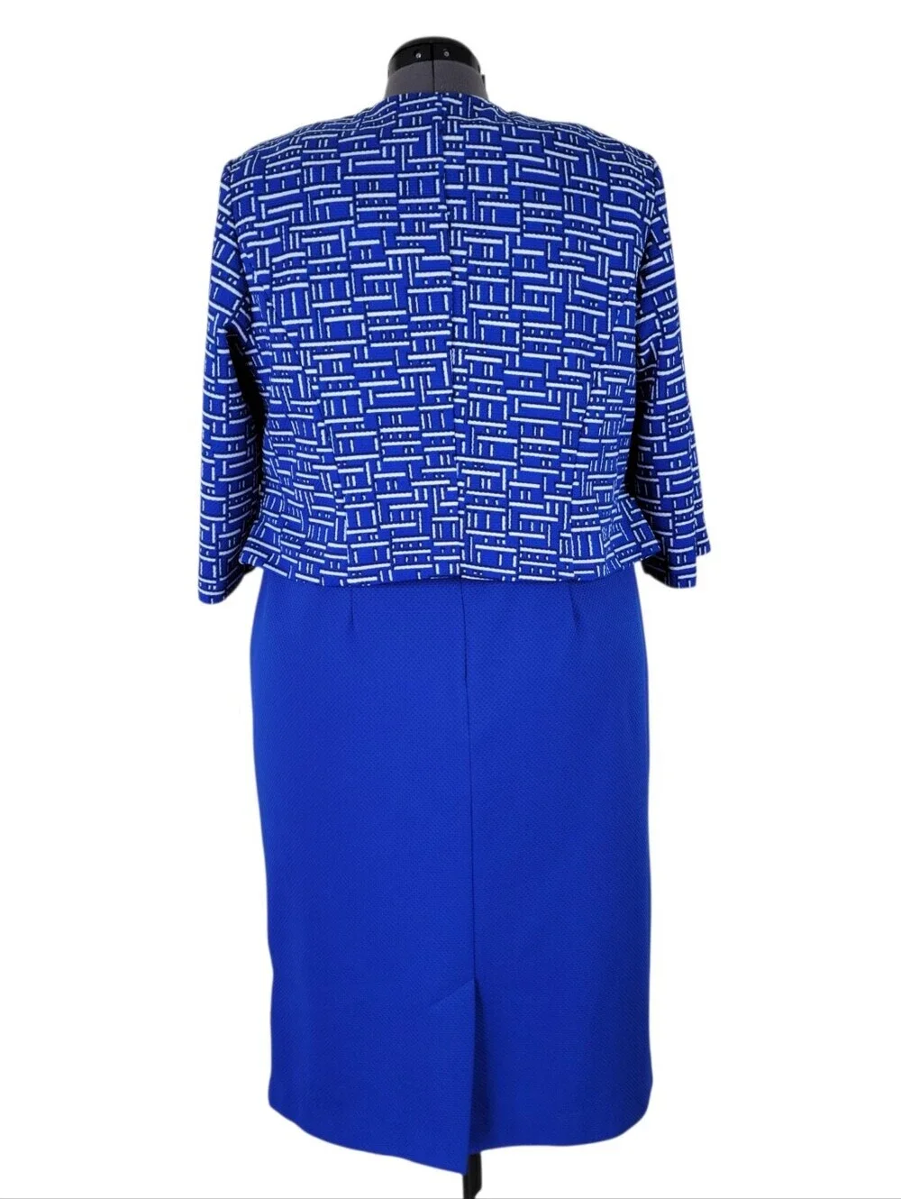 Maya Brooke Midi Dress Suit Size 16W Blue Embellished Neckline Cropped Jacket